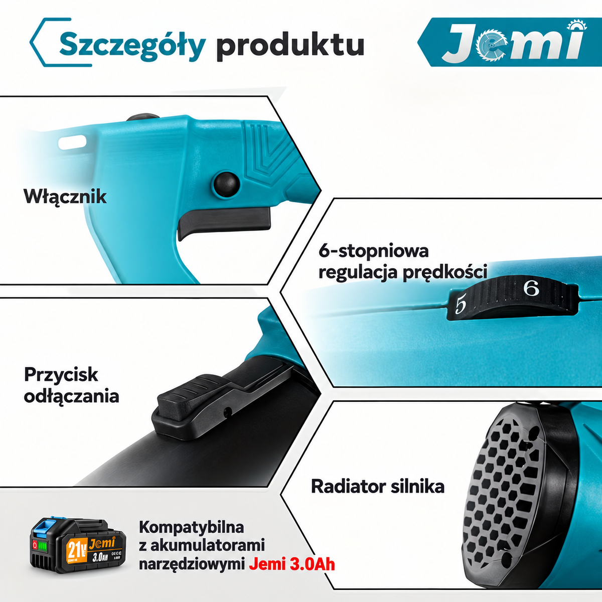Akumulatorowa dmuchawa do liści Jemi – mocne sprzątanie bez kabli