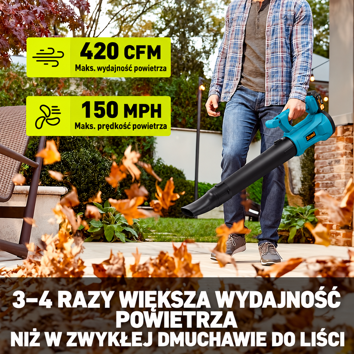 Akumulatorowa dmuchawa do liści Jemi – mocne sprzątanie bez kabli