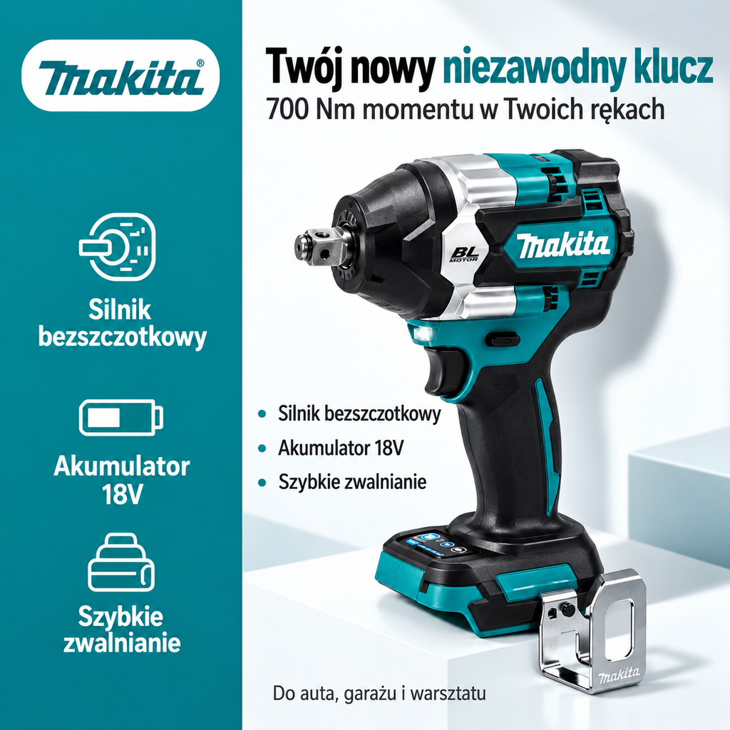 Akumulatorowy klucz udarowy o momencie obrotowym 1000 Nm - typ Makita DTW700